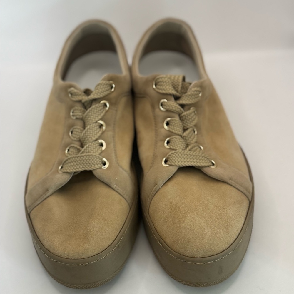Max Mara IT‎ 37.5 Tan Suede Lace-Up Sneakers | Neutral Luxury Casual May Fit 8.5 - Picture 3 of 11